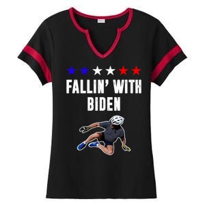 Fallin With Biden Funny Joe Biden Bike Fall Ladies Halftime Notch Neck Tee