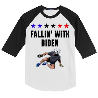 Fallin With Biden Funny Joe Biden Bike Fall Kids Colorblock Raglan Jersey