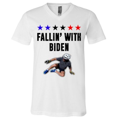 Fallin With Biden Funny Joe Biden Bike Fall V-Neck T-Shirt