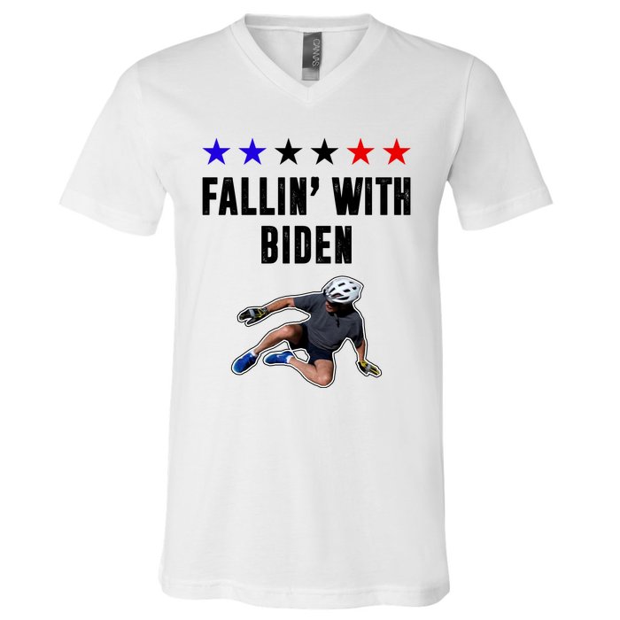 Fallin With Biden Funny Joe Biden Bike Fall V-Neck T-Shirt