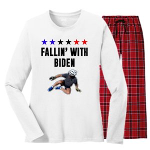 Fallin With Biden Funny Joe Biden Bike Fall Women's Long Sleeve Flannel Pajama Set 