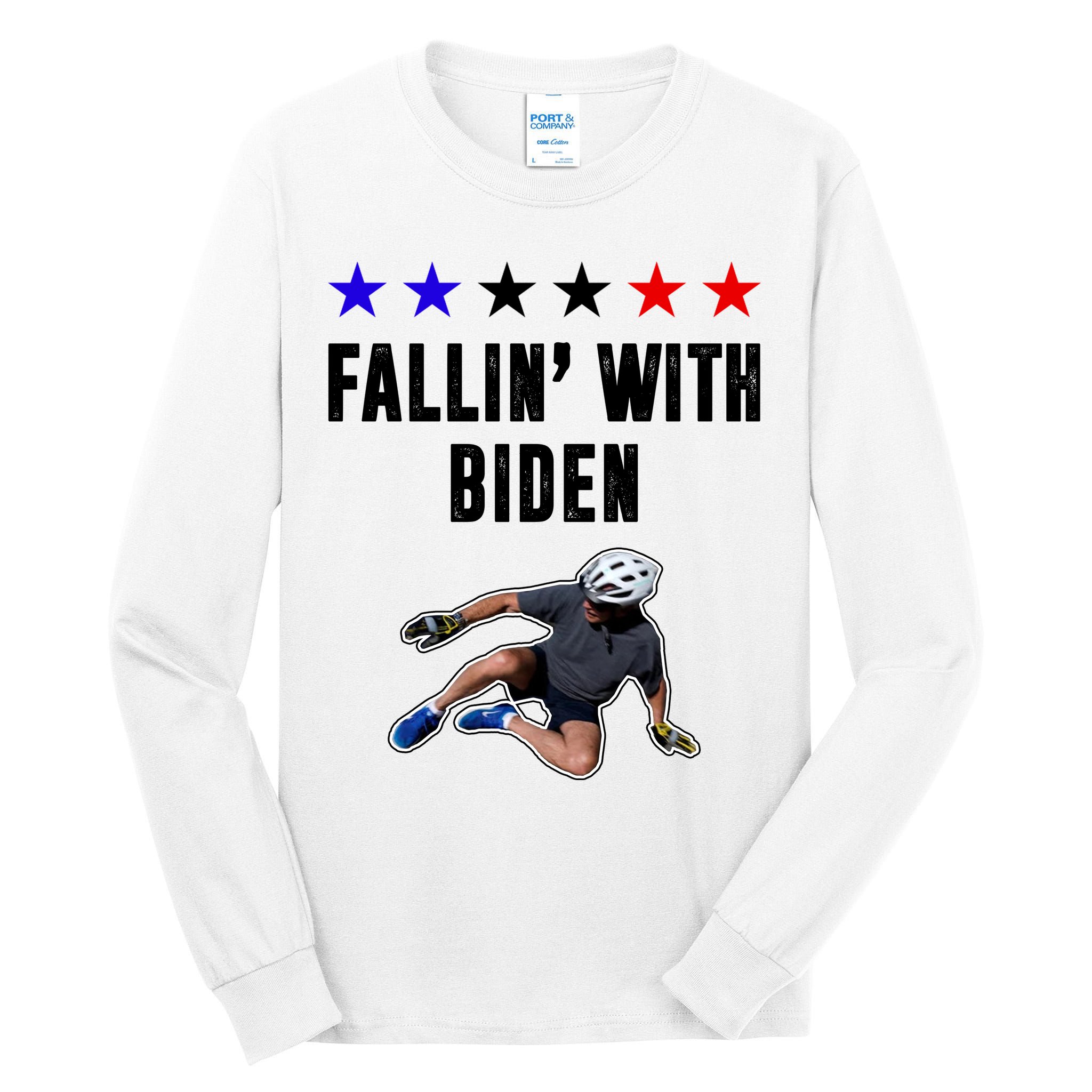 Fallin With Biden Funny Joe Biden Bike Fall Tall Long Sleeve T-Shirt