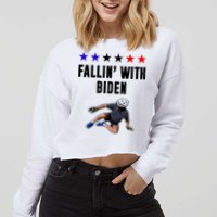 Fallin With Biden Funny Joe Biden Bike Fall Cropped Pullover Crew