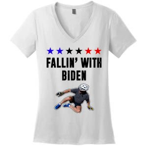 Fallin With Biden Funny Joe Biden Bike Fall Women's V-Neck T-Shirt