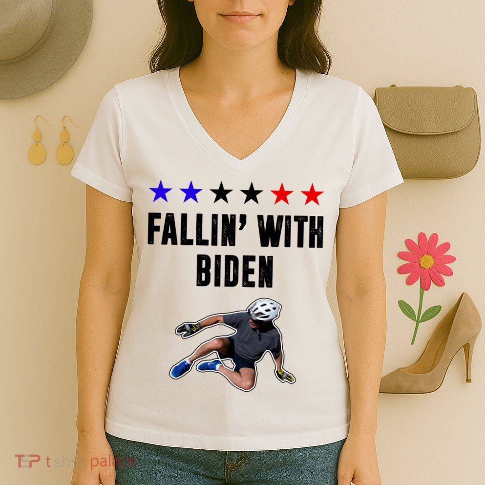 Fallin With Biden Funny Joe Biden Bike Fall Women's V-Neck T-Shirt