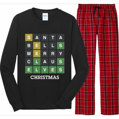 Funny Wordle Christmas Gift. Santa Bells Merry Claus Elves Christmas Essential Long Sleeve Pajama Set