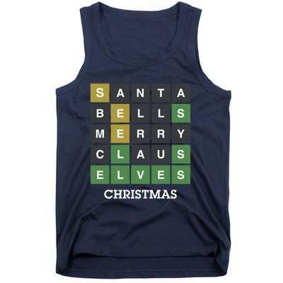 Funny Wordle Christmas Gift. Santa Bells Merry Claus Elves Christmas Essential Tank Top