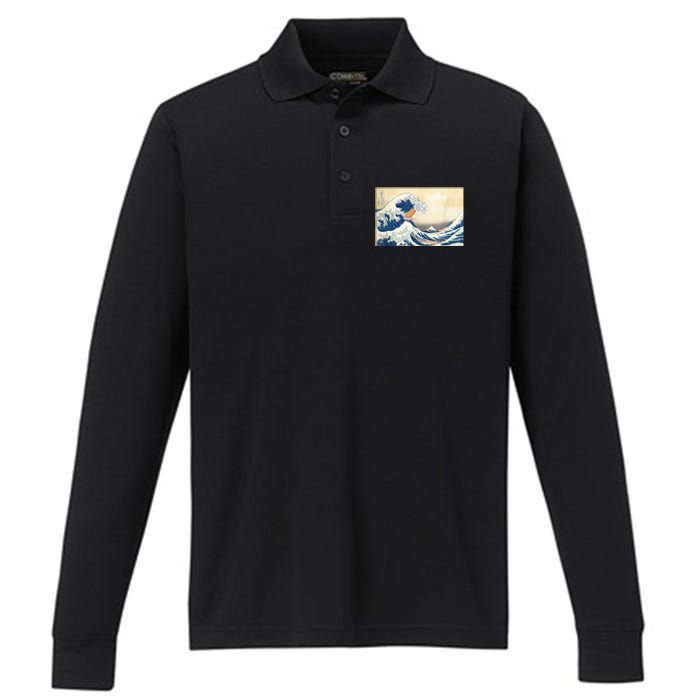 Funny Wave Capybara Surfing Rodent Performance Long Sleeve Polo