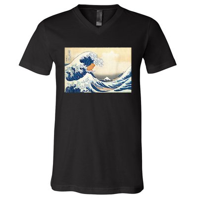 Funny Wave Capybara Surfing Rodent V-Neck T-Shirt