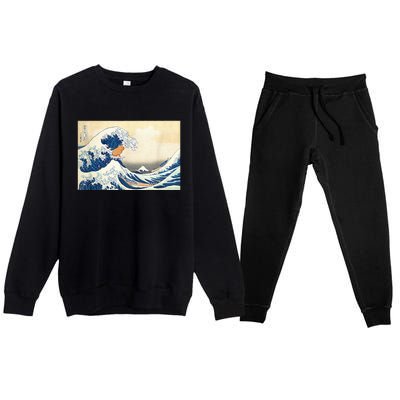 Funny Wave Capybara Surfing Rodent Premium Crewneck Sweatsuit Set