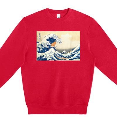 Funny Wave Capybara Surfing Rodent Premium Crewneck Sweatshirt