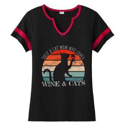 Funny Wine Cats Saying And Cat Mom Gift Ladies Halftime Notch Neck Tee