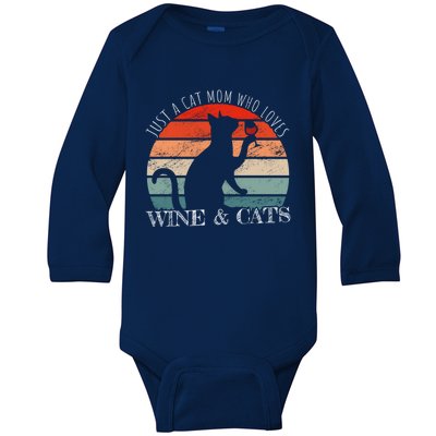 Funny Wine Cats Saying And Cat Mom Gift Baby Long Sleeve Bodysuit