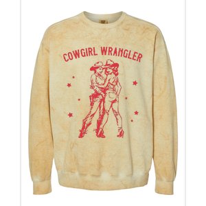 Funny Western Cowgirl Wrangler Lesbian Queer Pride Month Colorblast Crewneck Sweatshirt