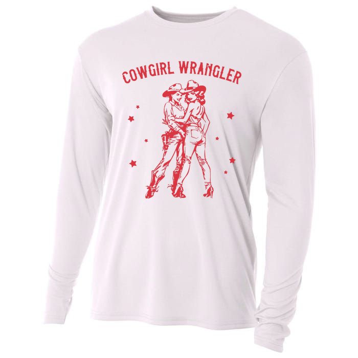 Funny Western Cowgirl Wrangler Lesbian Queer Pride Month Cooling Performance Long Sleeve Crew