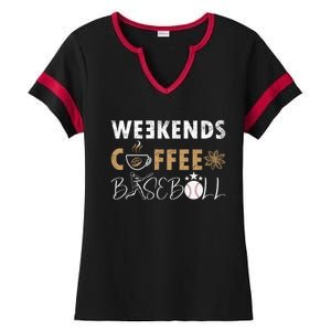 Funny Weekends Coffee and Baseball, Baseball Lovers Funny Ladies Halftime Notch Neck Tee