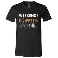 Funny Weekends Coffee and Baseball, Baseball Lovers Funny V-Neck T-Shirt