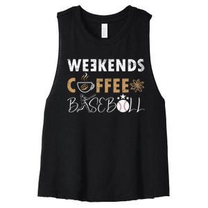 Funny Weekends Coffee and Baseball, Baseball Lovers Funny Women's Racerback Cropped Tank