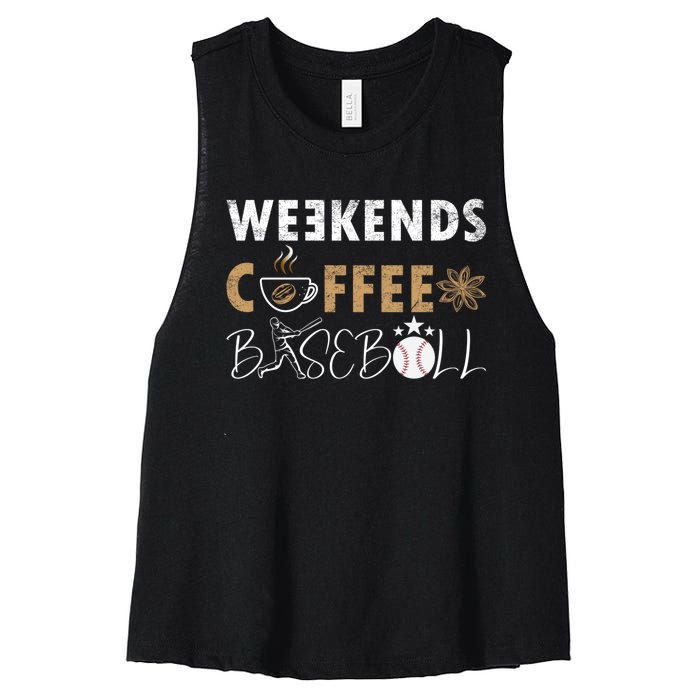 Funny Weekends Coffee and Baseball, Baseball Lovers Funny Women's Racerback Cropped Tank