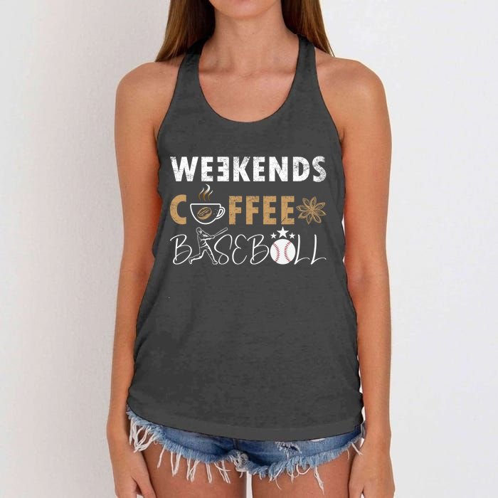 Funny Weekends Coffee and Baseball, Baseball Lovers Funny Women's Knotted Racerback Tank