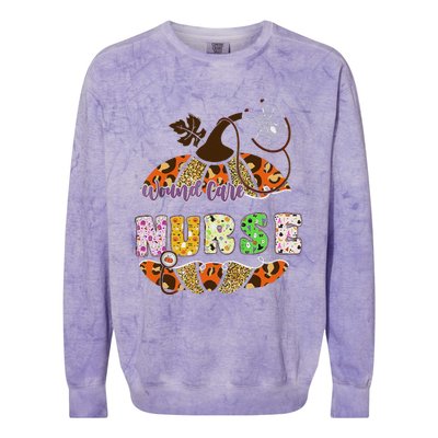 Funny Wound Care Nurse Nursing Halloween Pumpkin Leopard Colorblast Crewneck Sweatshirt