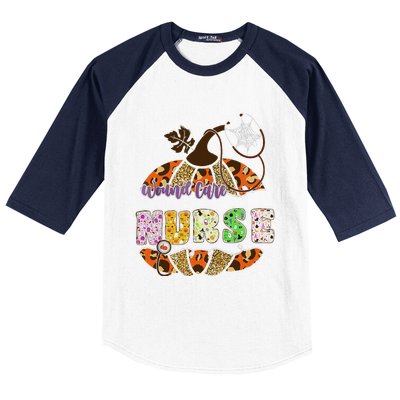 Funny Wound Care Nurse Nursing Halloween Pumpkin Leopard Baseball Sleeve Shirt