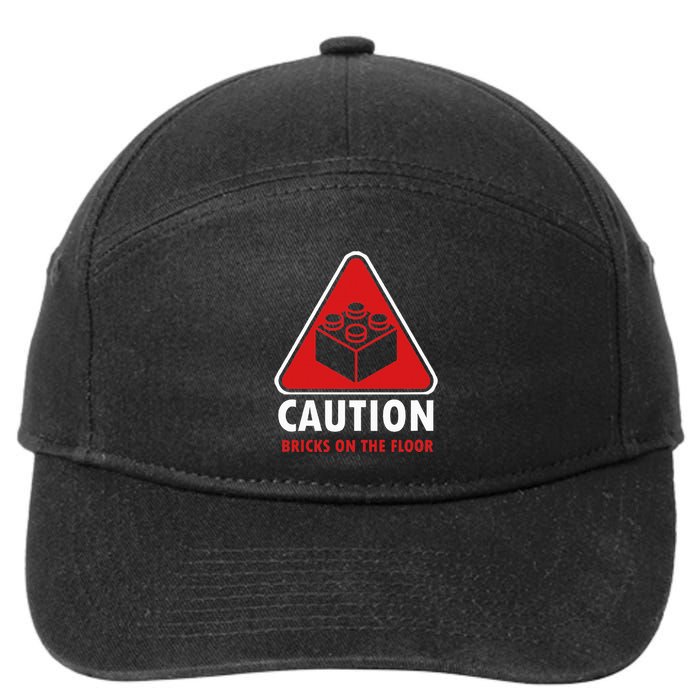 Funny Warning Caution Building Blocks Bricks On The Floor 7-Panel Snapback Hat