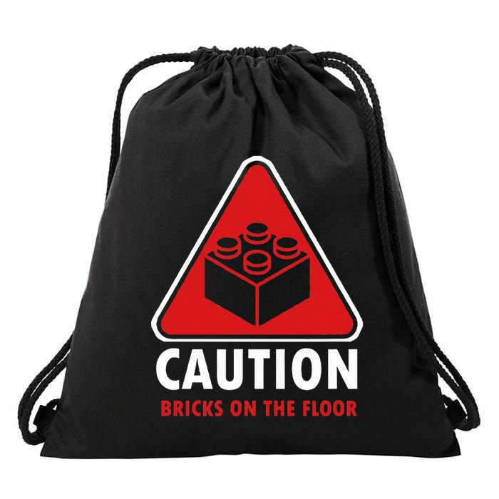 Funny Warning Caution Building Blocks Bricks On The Floor Drawstring Bag