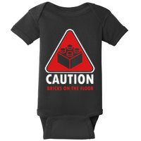 Funny Warning Caution Building Blocks Bricks On The Floor Baby Bodysuit