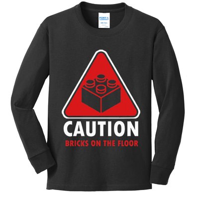 Funny Warning Caution Building Blocks Bricks On The Floor Kids Long Sleeve Shirt
