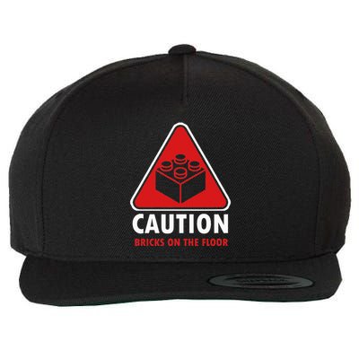 Funny Warning Caution Building Blocks Bricks On The Floor Wool Snapback Cap