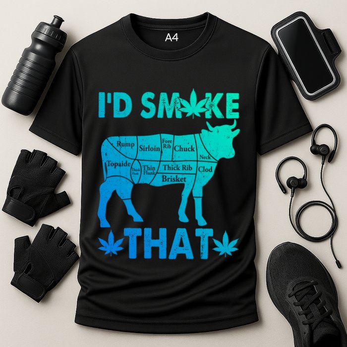 Funny Weed Chef Butcher Smoke Marijuana Beef Funny Dad Gift Cooling Performance Crew T-Shirt