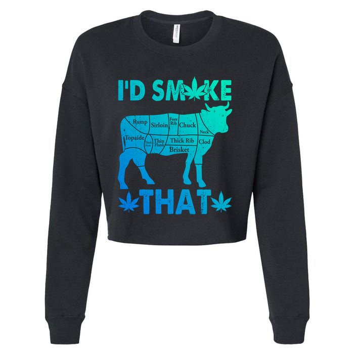 Funny Weed Chef Butcher Smoke Marijuana Beef Funny Dad Gift Cropped Pullover Crew