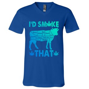 Funny Weed Chef Butcher Smoke Marijuana Beef Funny Dad Gift V-Neck T-Shirt