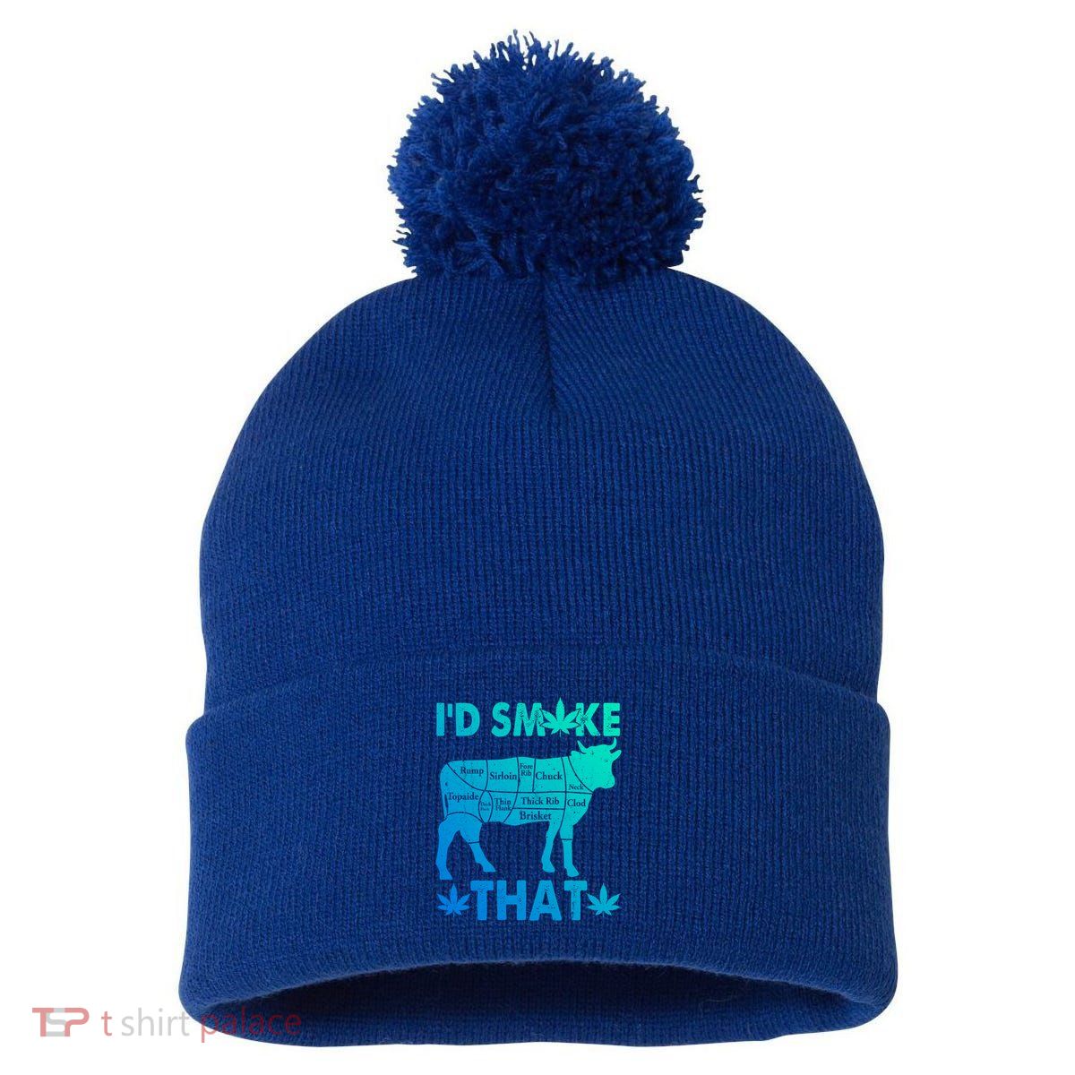 Funny Weed Chef Butcher Smoke Marijuana Beef Funny Dad Gift Pom Pom 12in Knit Beanie