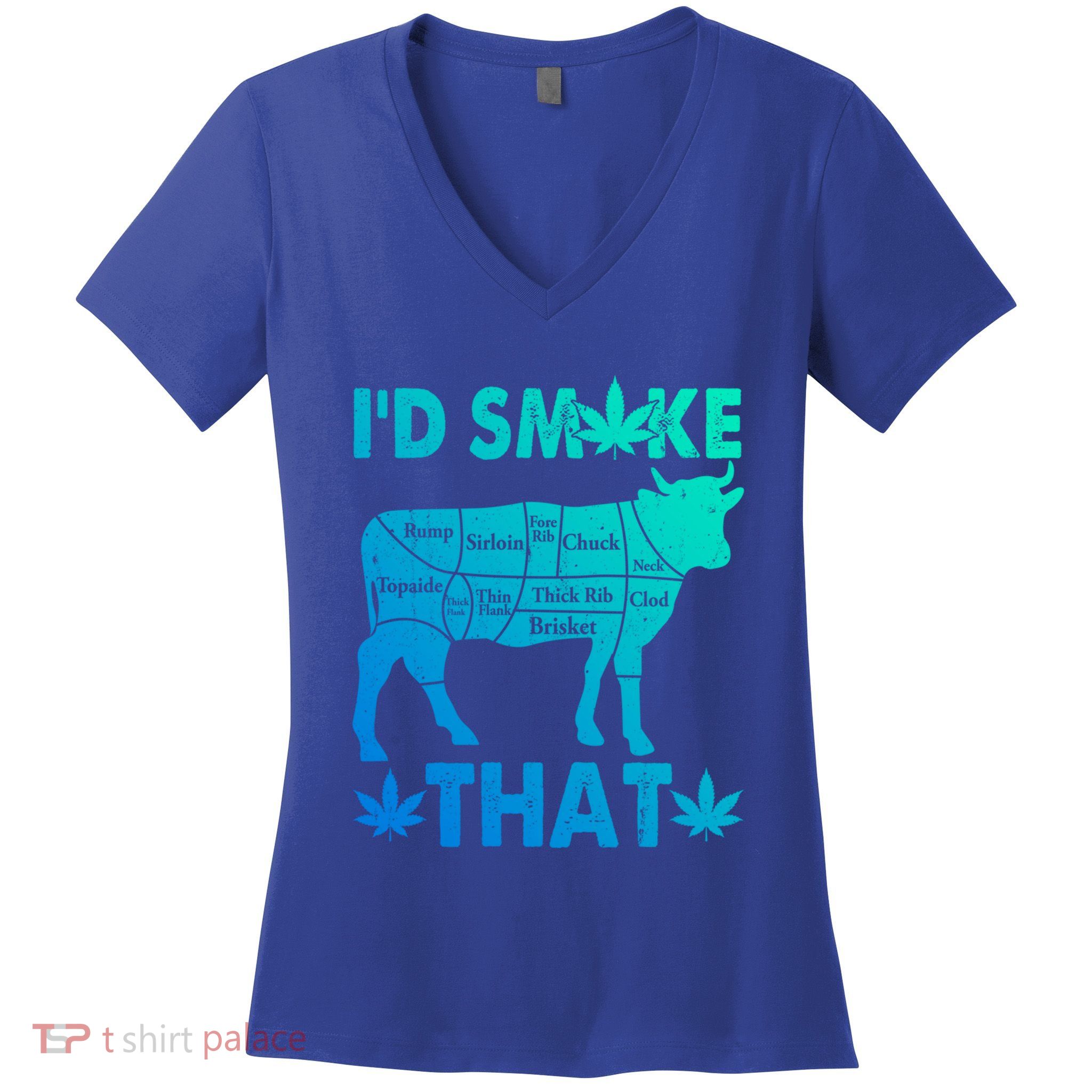 Funny Weed Chef Butcher Smoke Marijuana Beef Funny Dad Gift Women's V-Neck T-Shirt