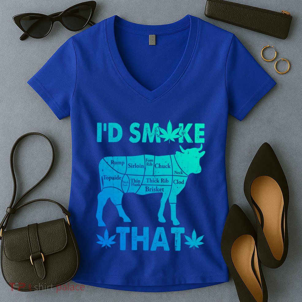 Funny Weed Chef Butcher Smoke Marijuana Beef Funny Dad Gift Women's V-Neck T-Shirt