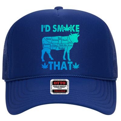 Funny Weed Chef Butcher Smoke Marijuana Beef Funny Dad Gift High Crown Mesh Back Trucker Hat