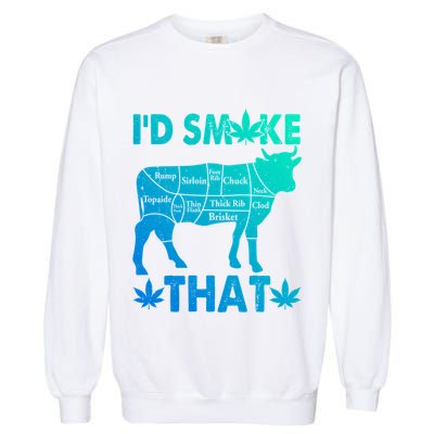 Funny Weed Chef Butcher Smoke Marijuana Beef Funny Dad Gift Garment-Dyed Sweatshirt