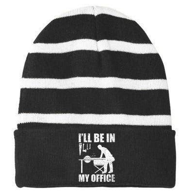 Funny Woodworking Carpenter Carpentry Woodworker Gift Striped Beanie with Solid Band