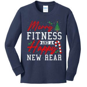 Funny Workout Christmas Merry Fitness Happy New Rear Kids Long Sleeve Shirt