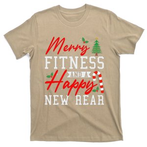 Funny Workout Christmas Merry Fitness Happy New Rear T-Shirt