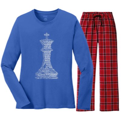 Funny Word Cloud Chess King Gift Women's Long Sleeve Flannel Pajama Set 