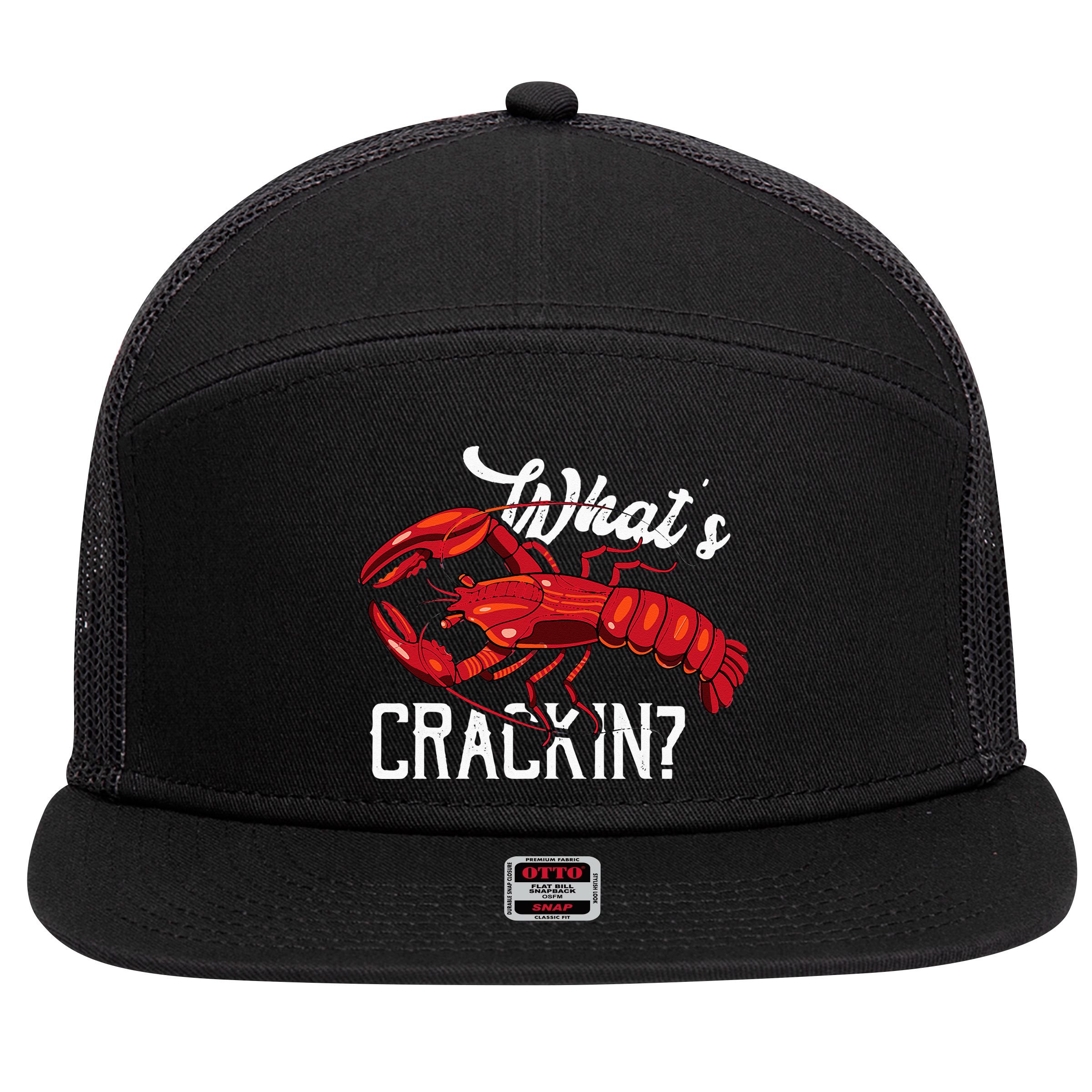 Funny What's Crackin Lobster Summer Vacation Fans 7 Panel Mesh Trucker Snapback Hat