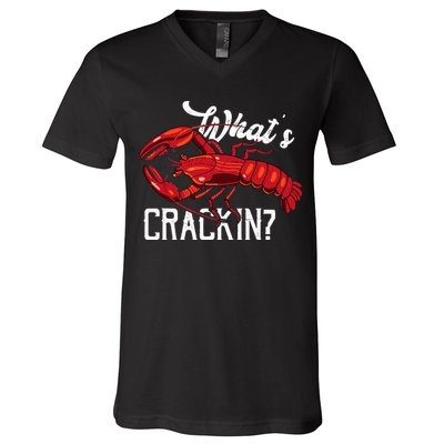 Funny What's Crackin Lobster Summer Vacation Fans V-Neck T-Shirt