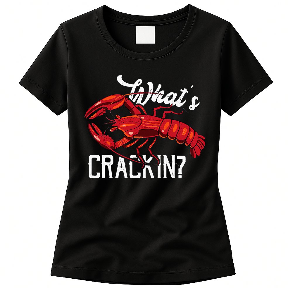 Funny What's Crackin Lobster Summer Vacation Fans Womens T-Shirt