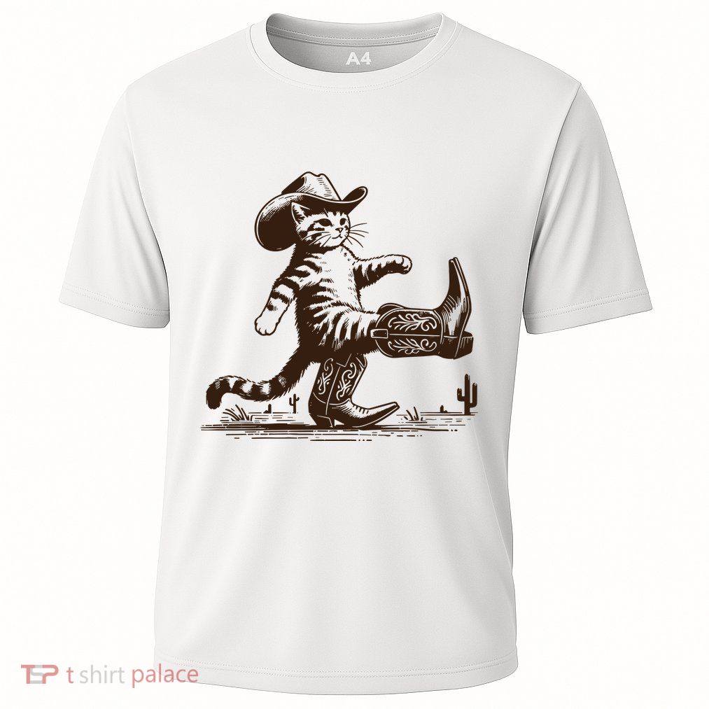 Funny Western Cowboy Cat And Modern Minimalist Style Cooling Performance Crew T-Shirt