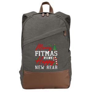 Funny Workout Christmas Merry Fitness Happy New Rear Cotton Canvas Backpack