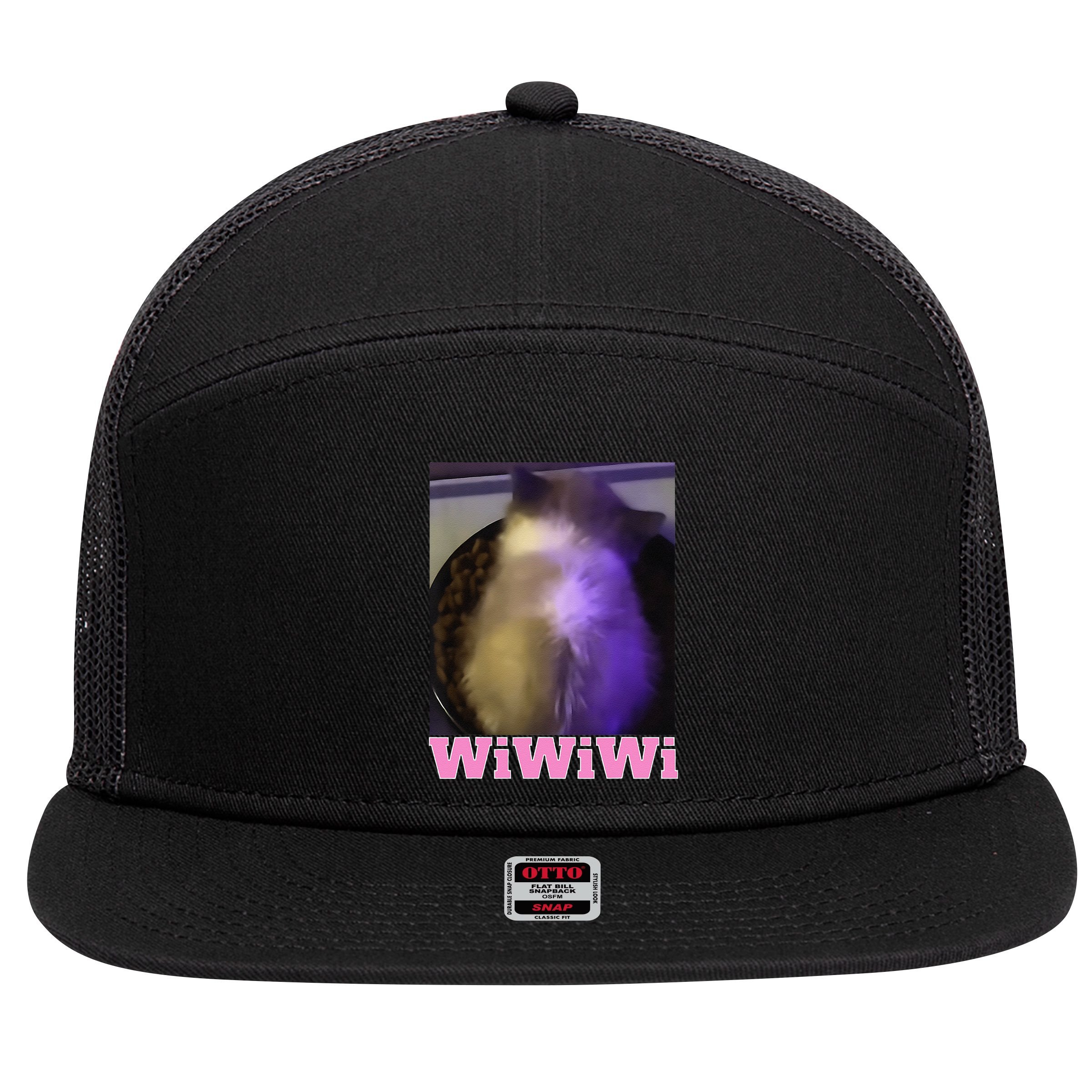 Funny Wiwiwi Cat Meme Viral Gen Z Trend Brainrot 7 Panel Mesh Trucker Snapback Hat