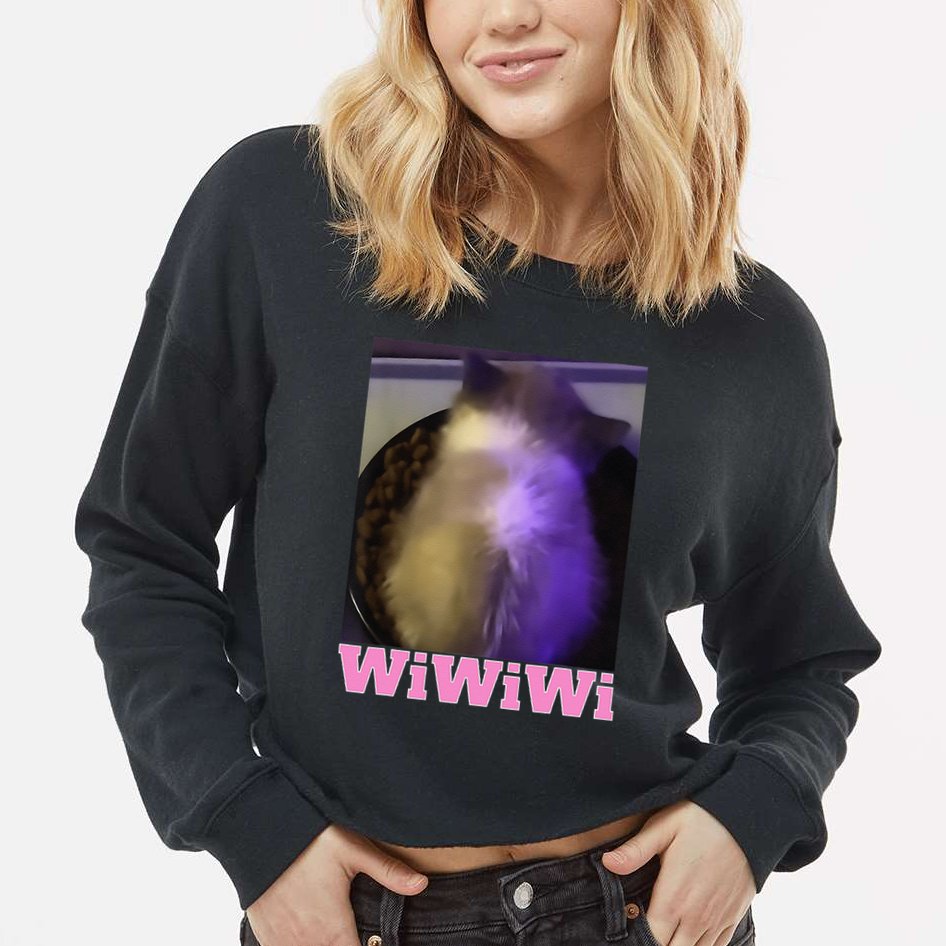Funny Wiwiwi Cat Meme Viral Gen Z Trend Brainrot Cropped Pullover Crew